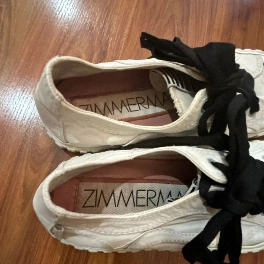 Zimmerman cream ivory beige canvas sneakers black shoelaces 8.5 (39)
